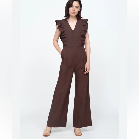 Sea New York Stevie Jumpsuit Brown Ruffle Wide Leg Women’s 0 - Picture 1 of 16